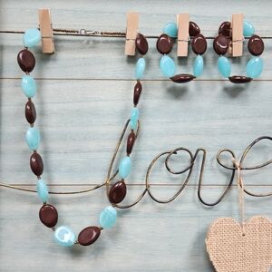 3 Piece Set Vintage Brown and Blue Beaded Necklace With 2 Bracelets
